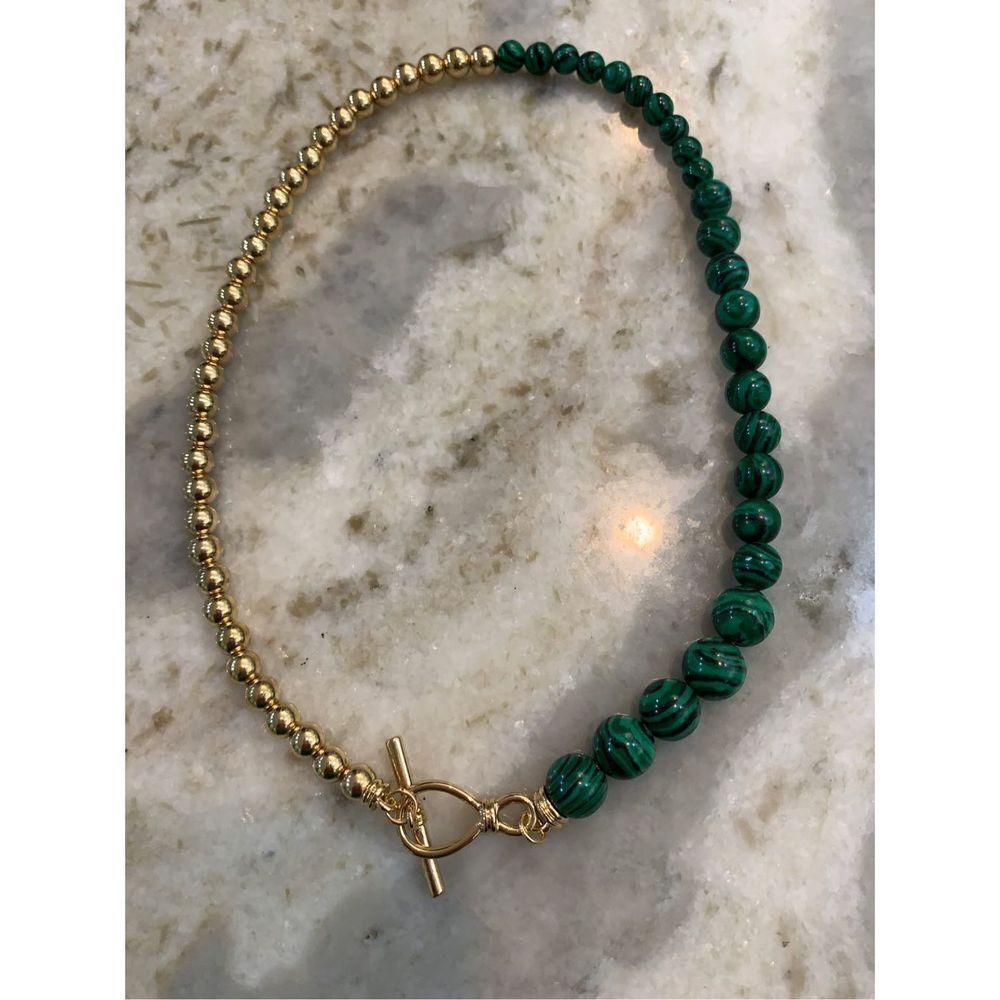 Semi Precious Stone and Gold Bead Necklace - Picture 2 of 4